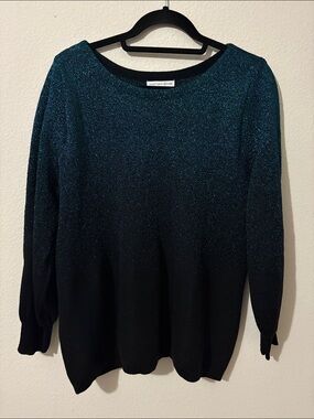 New with Tag NOTATIONS teal & black ombre sparkly metallic pullover XL sweater